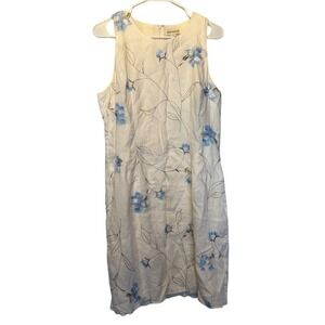 ANN TAYLOR Linen Blend Floral Embroidered Sleeveless Dress Size 12